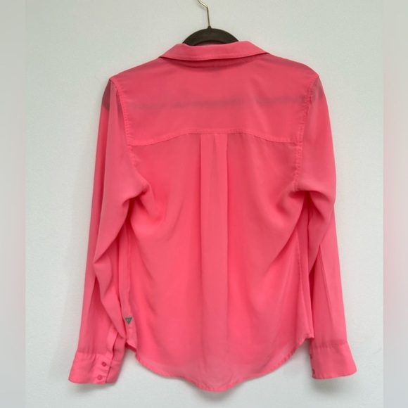 Guess Hot Pink Sheer Button Up Blouse Womens size L Large​ - Picture 5 of 7